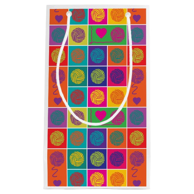 Bright Yarn, Yarn, Yarn Block Patterned Small Gift Bag (Front)