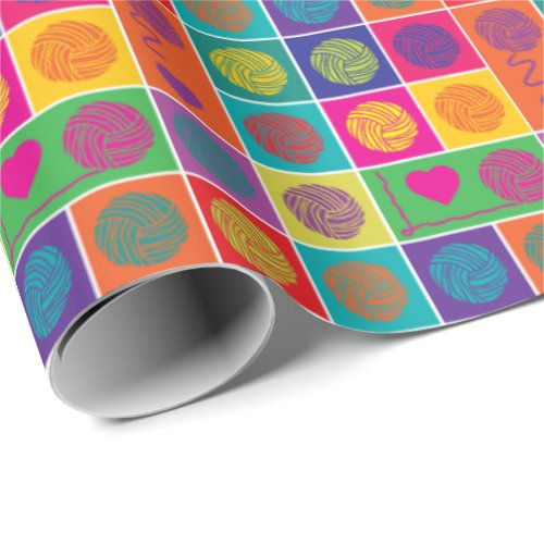 Bright Yarn Yarn Yarn Block Patterned Wrapping Paper