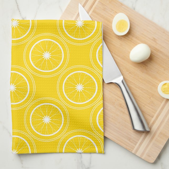  Bright yellow abstract pattern lemon retro Kitchen Towel (Quarter Fold)