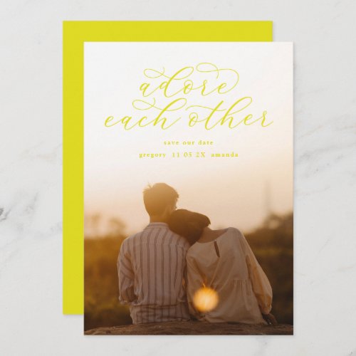 Bright Yellow Adore Each Other Calligraphy Photo Save The Date