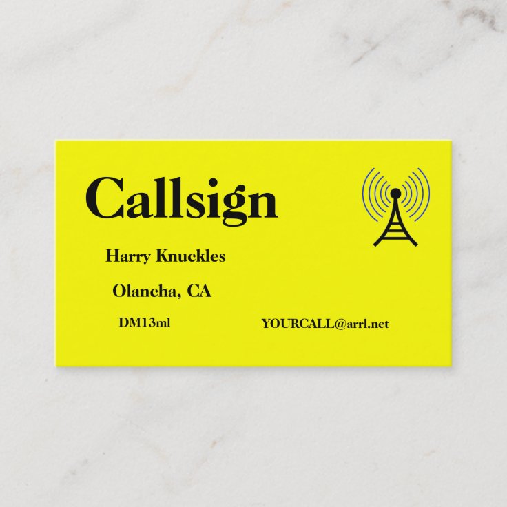 Bright Yellow Amateur Radio Call Sign Business Card Zazzle
