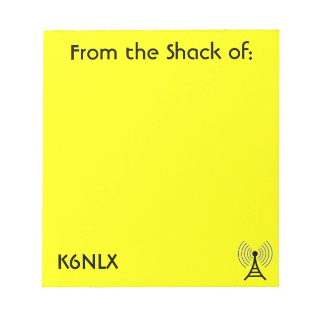 Bright Yellow Amateur Radio Call Sign Notepad (Front)