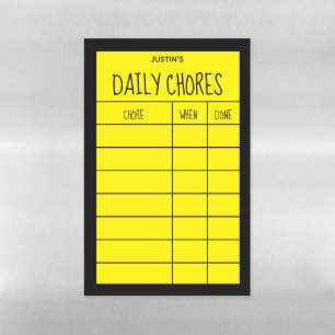 Bright Yellow and Black Daily Chores List Magnetic Dry Erase Sheet