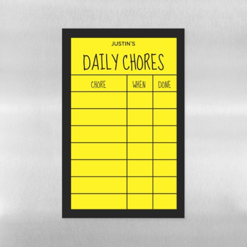 Bright Yellow and Black Daily Chores List Magnetic Dry Erase Sheet