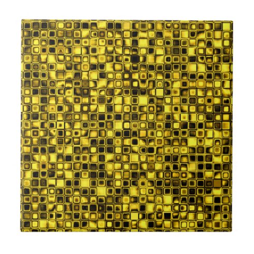 Bright Yellow And Black Textured Grid Pattern Tile