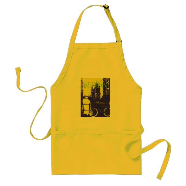 Bright Yellow and Blue Bridge and Bike Amsterdam Adult Apron (Front)