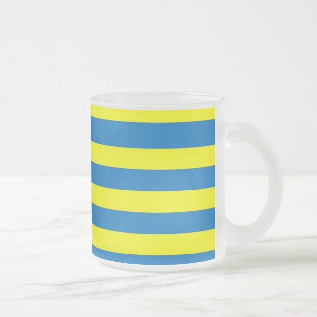 Bright Yellow and Blue Stripes Frosted Glass Coffee Mug (Right)