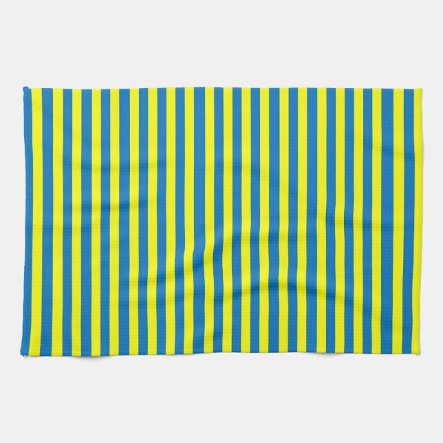 Bright Yellow and Blue Stripes Kitchen Towel (Horizontal)