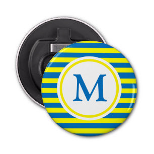 Bright Yellow and Blue Stripes Monogram Bottle Opener