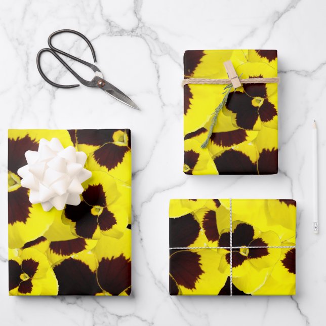 Bright Yellow And Brown Pansies, Wrapping Paper Sheets (Front)