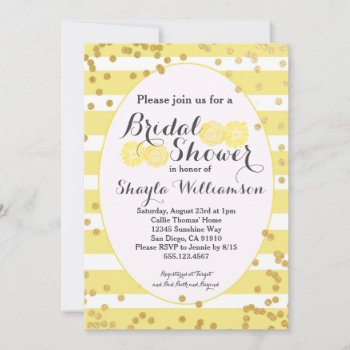 Bright Yellow And Gold Bridal Shower Invitation by seasidepapercompany at Zazzle