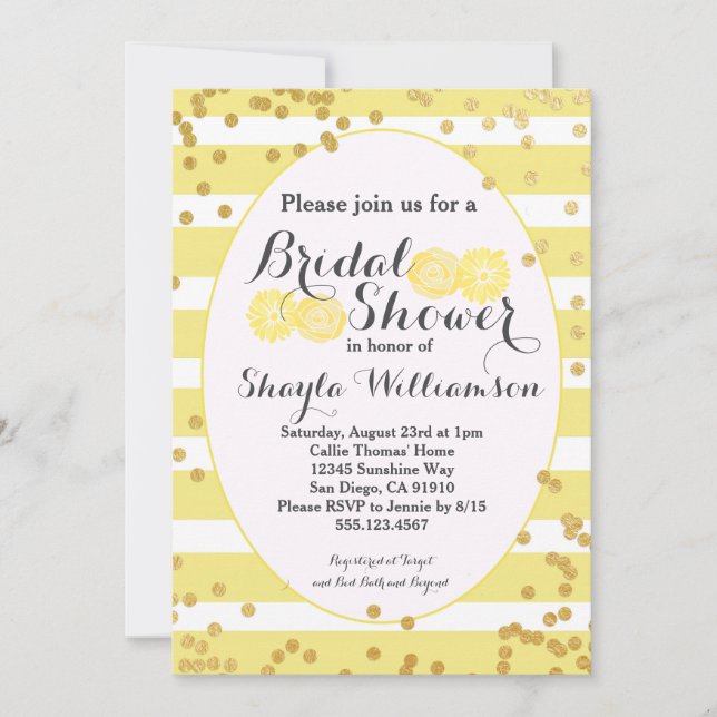 Bright Yellow and Gold Bridal Shower Invitation (Front)