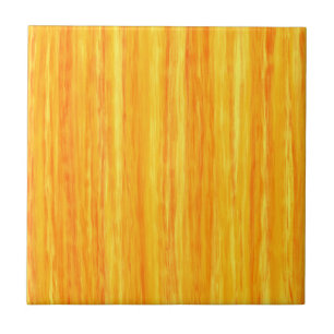 Bright Yellow and Orange Vertical Stripes Ceramic Tile