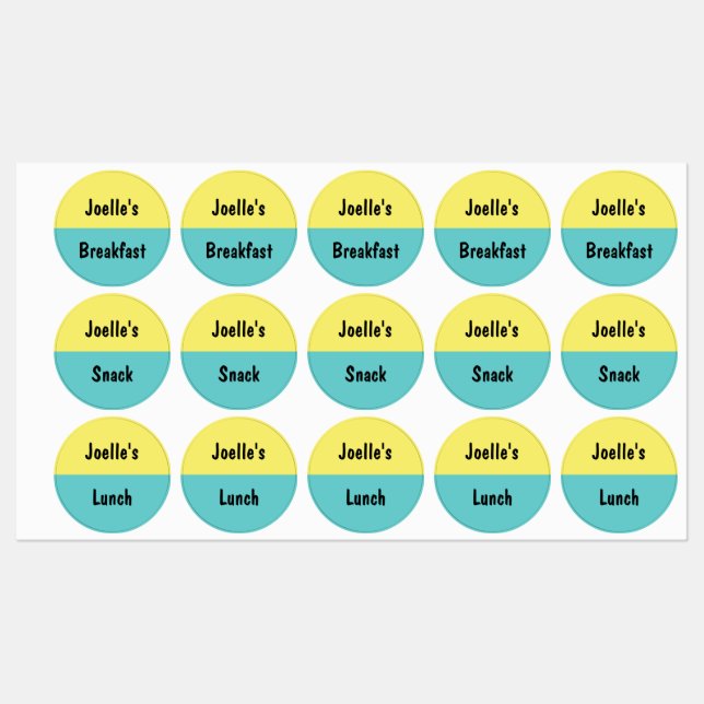 Bright Yellow and Pool Blue Kids Meal Labels (Sheet)
