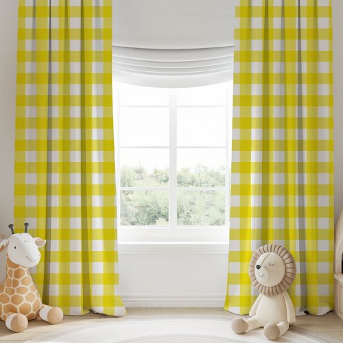 Custom Window Curtains 7 Bright Yellow And White Buffalo Plaid Checkered Blackout Curtains