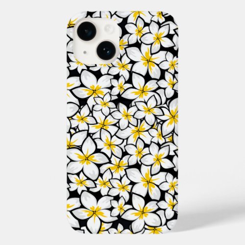 Bright yellow and white frangipani art on black Case_Mate iPhone 14 case