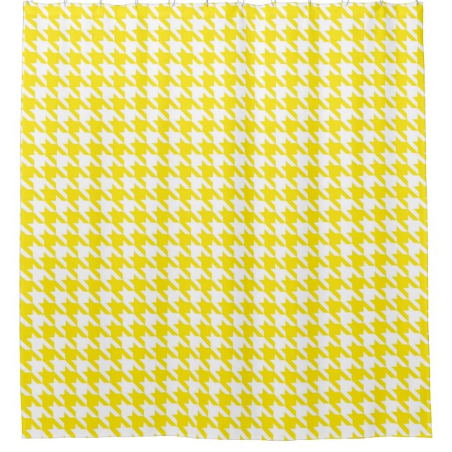 Bright Yellow and White Houndstooth Pattern Shower Curtain (Front)