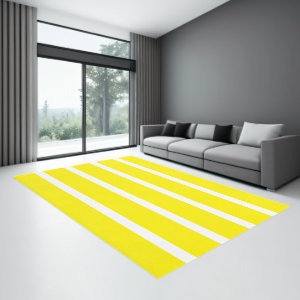 Bright Yellow and White Minimal Stripes Office Rug