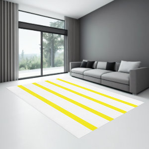 Bright Yellow and White Minimal Stripes Office Rug