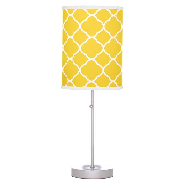 Bright Yellow and White Quatrefoil Pattern Table Lamp (Front)