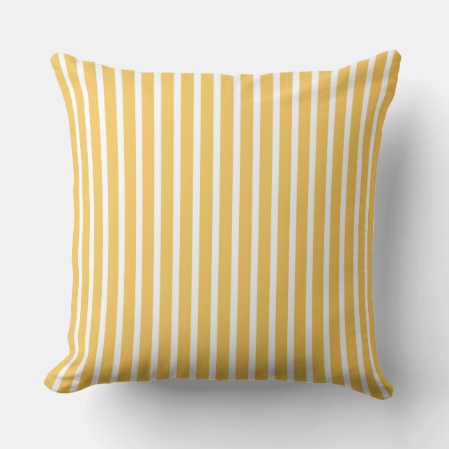 Bright Yellow and White Striped Pattern  Throw Pillow (Front)