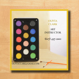 Bright Yellow Artist/Tutor/ Educator Art teacher Square Business Card