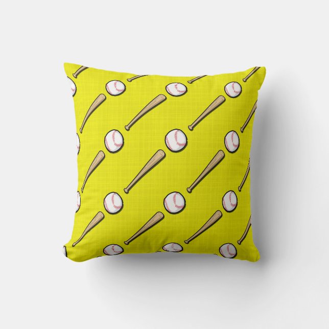 Bright Yellow Baseball Pattern Throw Pillow (Front)
