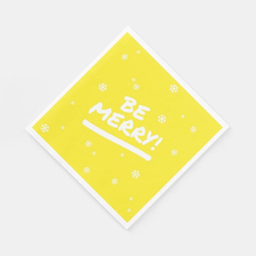 Bright Yellow Be Merry Christmas Party Napkins