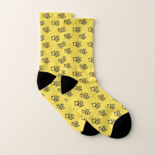 Bright Yellow Bees Pattern Socks