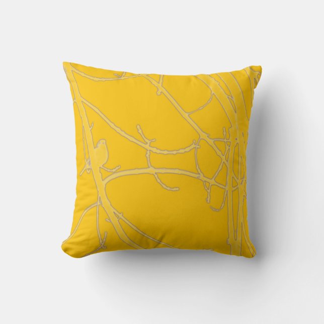 Bright yellow bird in branches throw pillow (Front)