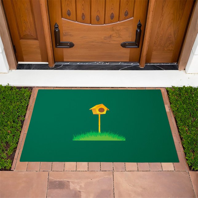 Bright Yellow Birdhouse on Grass Doormat (Creator Uploaded)