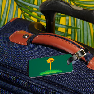 Bright Yellow Birdhouse on Grass Luggage Tag
