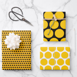 Bright Yellow, black And White Dots Design Wrapping Paper Sheets