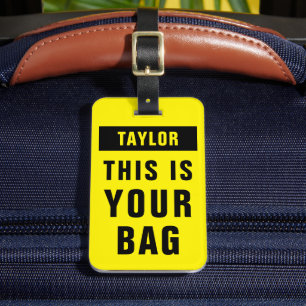 Bright Yellow Black Bold Colorful Name Template Luggage Tag