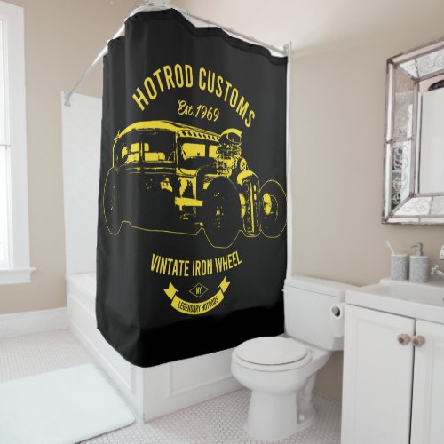 Bright Yellow Black Hot Rod Shower Curtain