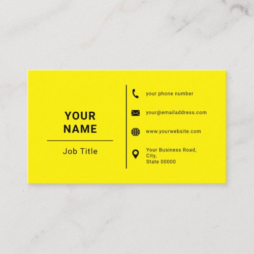 Bright Yellow Black Minimalist Custom Logo Text Business Card