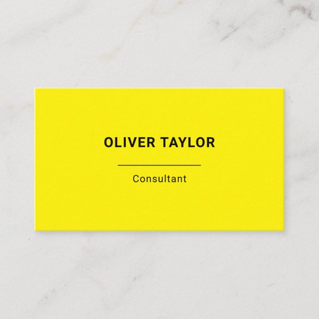 Bright Yellow Black Minimalist Custom Name Text Business Card (Front)