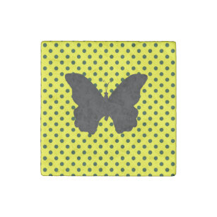 Bright Yellow Black Polka Dots Butterfly Stone Magnet