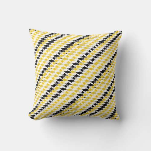 Bright Yellow Black White Houndstooth Pattern Throw Pillow