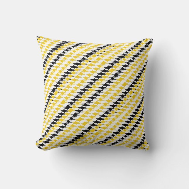 Bright Yellow Black White Houndstooth Pattern Throw Pillow (Front)