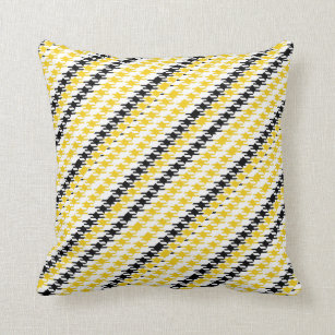 Bright Yellow Black White Houndstooth Pattern Throw Pillow