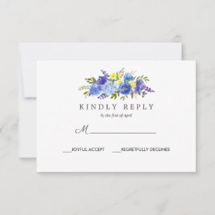 Bright Yellow Blue Floral Wedding Response Rsvp