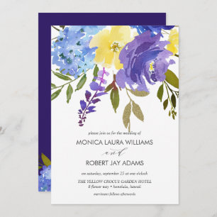 Bright yellow blue flowers invitation