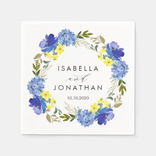 Bright Yellow Blue Flowers  Rustic wedding Custom Napkins