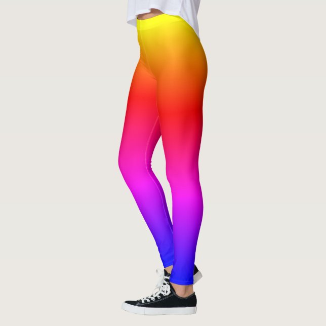Bright Yellow Blue Rainbow Ombre Leggings (Left)