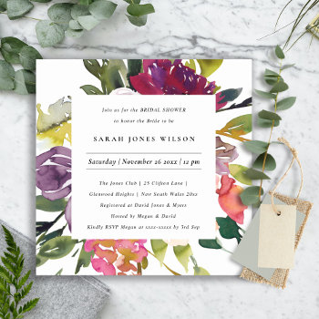 Bright Yellow Blush Burgundy Floral Bridal Shower Invitation by YellowFebPaperie at Zazzle