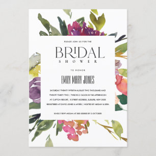 BRIGHT YELLOW BLUSH BURGUNDY FLORAL BRIDAL SHOWER INVITATION