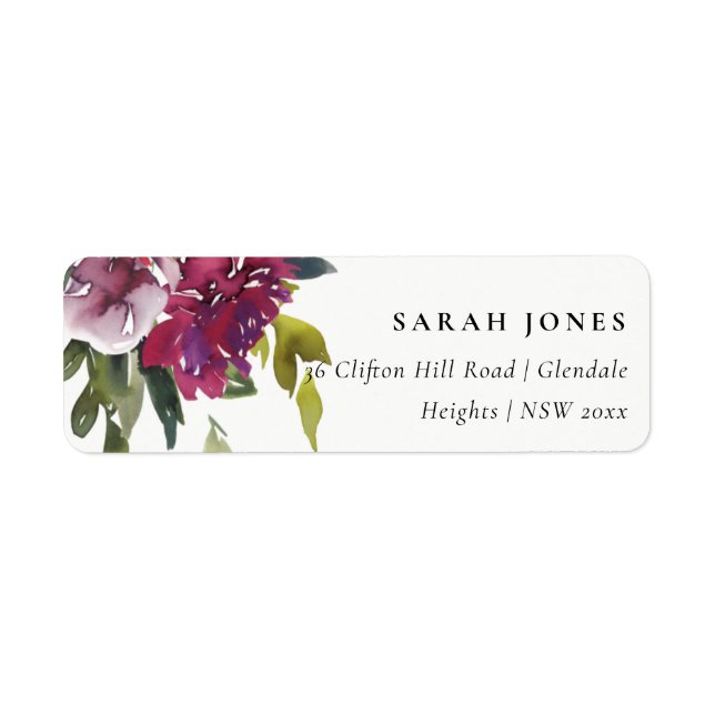 BRIGHT YELLOW BLUSH BURGUNDY FLORAL BUNCH ADDRESS LABEL (Front)