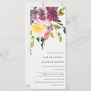 BRIGHT YELLOW BLUSH BURGUNDY FLORAL BUNCH WEDDING INVITATION