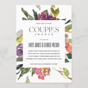 BRIGHT YELLOW BLUSH BURGUNDY FLORAL COUPLES SHOWER INVITATION